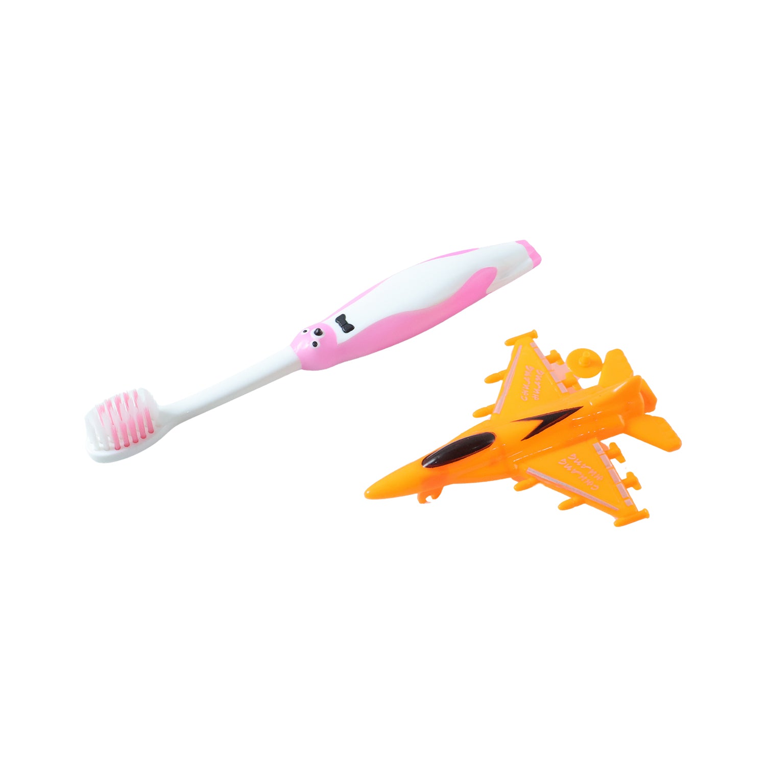 Kids Cartoon Toothbrush With Airplane Toy (2 Pc Set)